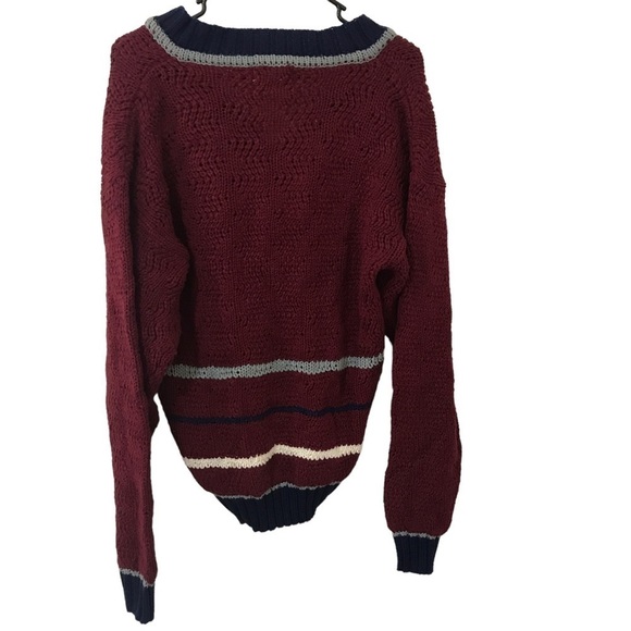 Vintage Wayne Scott maroon and blue knit V-neck sweater - Picture 2 of 14